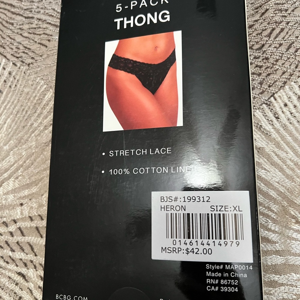 NEW BCBG Black Lace Thong Panties - 5 Pack